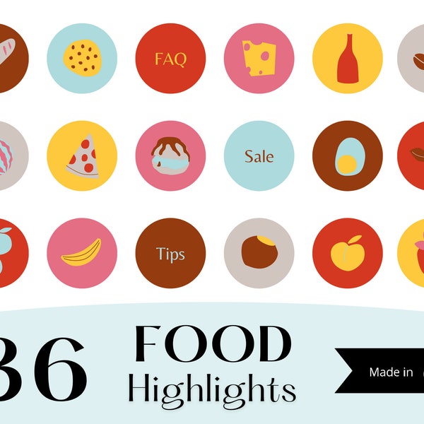 Instagram Highlights, Food Story Cover, IG Highlight Cover, Instagram Icons, Food Theme for Blogger, Restaurant, Editable in Canva