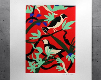 Oiseaux (rouge) - Fabienne Cinquin - Sérigraphie - Estampe - Image - Impression - Screenprint - Art