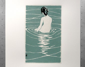 Femme nue assise dans l'eau - Ichijô Narumi - Sérigraphie - Estampe japonaise  - Image - Impression - Screenprint - Art - Art japonais