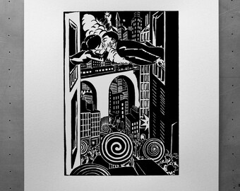 Le Baiser - Frans Masereel - Sérigraphie - Estampe artisanale - Image - Impression - Screenprint - Art