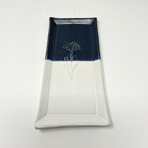 Handcrafted slab stoneware plate, blue and white pottery, handmade plate, ceramic plate, handmade pottery plate, small plate, sushi plate