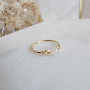 Selenite 14k Gold Filled Ring • Petite Gemstone • Handmade Wire Wrap Crystal Jewelry • Minimalist • Meditation • Crown Chakra • Satin Spar