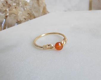 Carnelian 14k Gold Filled Ring • Faceted Coin Gemstone • Handmade Wire Wrap Crystal Jewelry • July • Minimalist • Meditation • Sacral Chakra