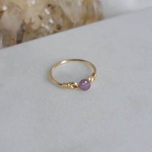 Lepidolite 14k Gold Filled Ring • Faceted Coin Gemstone • Handmade Wire Wrapped Crystal Jewelry • Minimalist • Meditation • Crown Third Eye