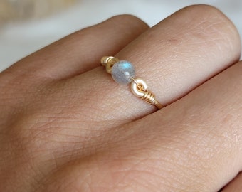 Labradorite 14k Gold Filled Ring • Petite Gemstone • Handmade Wire Wrapped Jewelry • JACKRABBIT Crystals • Northern California