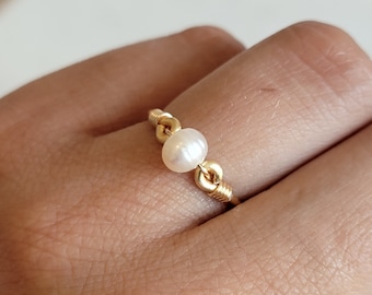 Pearl 14k Gold Filled Ring • Freshwater • Jackrabbit Crystals • Handmade Wire Wrapped Jewelry • Everday Wear • Waterproof • June Birthstone