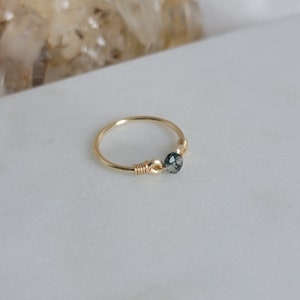 Moss Agate 14k Gold Filled Ring • Faceted Coin Gemstone • Handmade Wire Wrapped Crystal Jewelry • Minimalist • Meditation • Heart Chakra