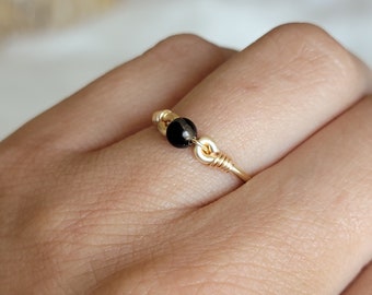 Black Tourmaline 14k Gold Filled Ring • Petite Gemstone • Handmade Wire Wrap Jewelry • JACKRABBIT Crystals • October Birthstone • Minimalist