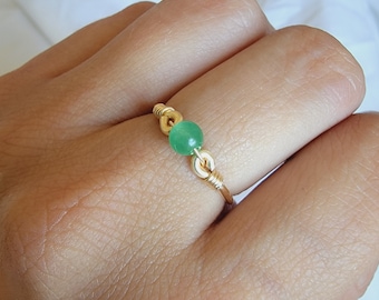 Green Aventurine 14k Gold Filled Ring • Petite Gemstone • Handmade Wire Wrapped Crystal Jewelry • Minimalist • Meditation • Heart Chakra