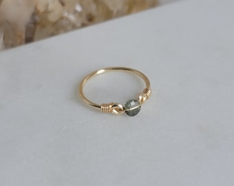 Garden Quartz 14k Gold Filled Ring • Faceted Coin Gemstone • Handmade Wire Wrapped Crystal Jewelry • Minimalist • Meditation • Crown Chakra