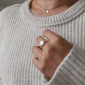 Pearl 14k Gold Filled Ring • Coin Gemstone • Handmade Wire Wrapped Jewelry • JACKRABBIT Crystals • June Birthstone • Minimalist • Freshwater