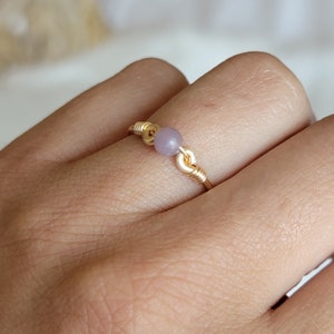 Lepidolite 14k Gold Filled Ring • Petite Gemstone • Handmade Wire Wrapped Jewelry • Minimalist • Meditation • Heart Third Eye Crown Chakra