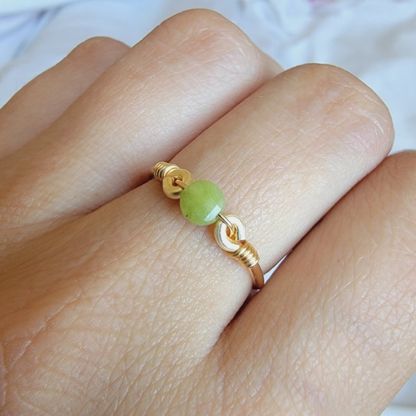 Jade 14k Gold Filled Ring • Faceted Coin Gemstone • Handmade Wire Wrapped Crystal Jewelry • Minimalist • Meditation • Heart Chakra