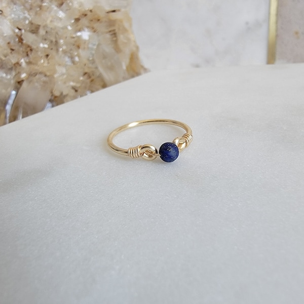 Lapis Lazuli 14k Gold Filled Ring • Petite Gemstone • Handmade Wire Wrapped Crystal Jewelry • Minimalist • December Birthstone • Meditation