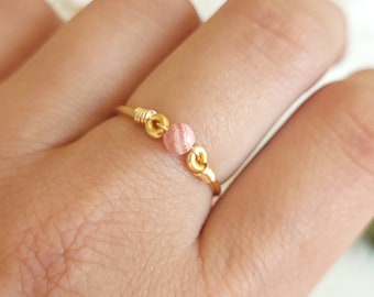 Rhodochrosite 14k Gold Filled Ring • Petite Gemstone • Handmade Wire Wrapped Jewelry • JACKRABBIT Crystals • Heart Chakra • Love Dream Work