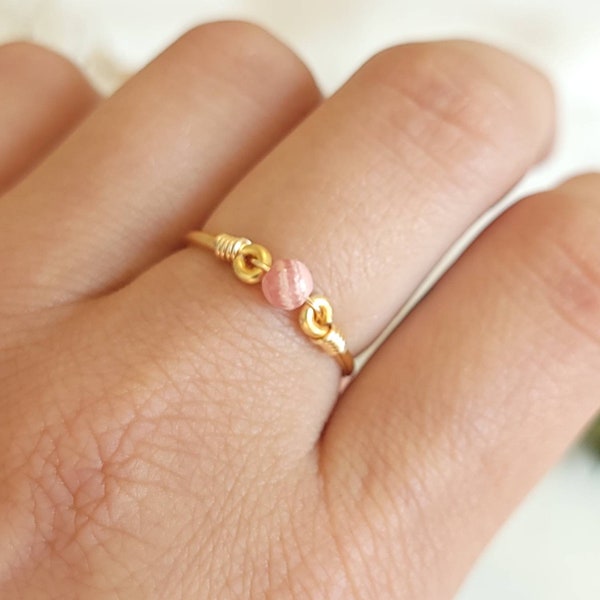 Rhodochrosite 14k Gold Filled Ring • Petite Gemstone • Handmade Wire Wrapped Jewelry • JACKRABBIT Crystals • Heart Chakra • Love Dream Work