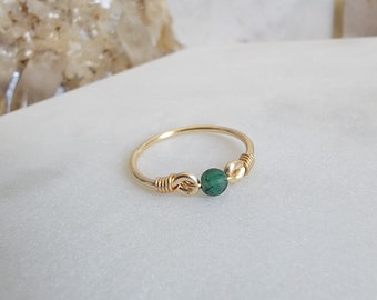 Emerald 14k Gold Filled Ring • Faceted Coin Gemstone • Handmade Wire Wrap Jewelry • May Birthstone • Minimalist • Meditation • Heart Chakra
