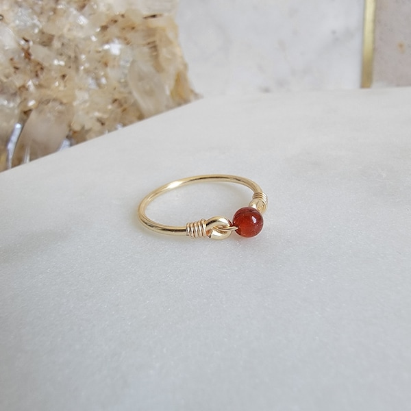 Carnelian 14k Gold Filled Ring • Petite Gemstone • Handmade Wire Wrapped Jewelry • July Birthstone • Minimalist • Meditation • Sacral Chakra