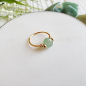 Green Aventurine Faceted Wire Wrapped Ring • Silver Plated Gold Color • Healing Crystal Jewelry • Heart Chakra • Metaphysical Prosperity