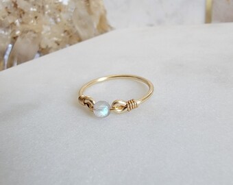 Labradorite 14k Gold Filled Ring • Faceted Coin Gemstone • Handmade Wire Wrapped Jewelry • Minimalist • Meditation • Third Eye Crown Chakra