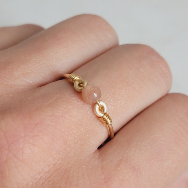 Sunstone 14k Gold Filled Ring • Petite Gemstone • Handmade Wire Wrap Crystal Jewelry • Minimalist • Meditation • Sacral Solar Plexus Chakra