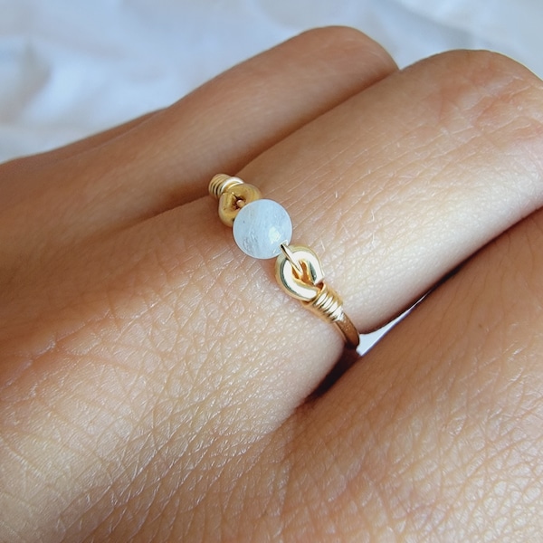 Aquamarine 14k Gold Filled Ring • Petite Gemstone • Handmade Wire Wrapped Crystal Jewelry • Minimalist • Meditation • Throat Heart Chakra