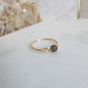 Bloodstone 14k Gold Filled Ring • Petite Gemstone • Handmade Wire Wrapped Jewelry • Minimalist • March Birthstone • Meditation • Root Chakra