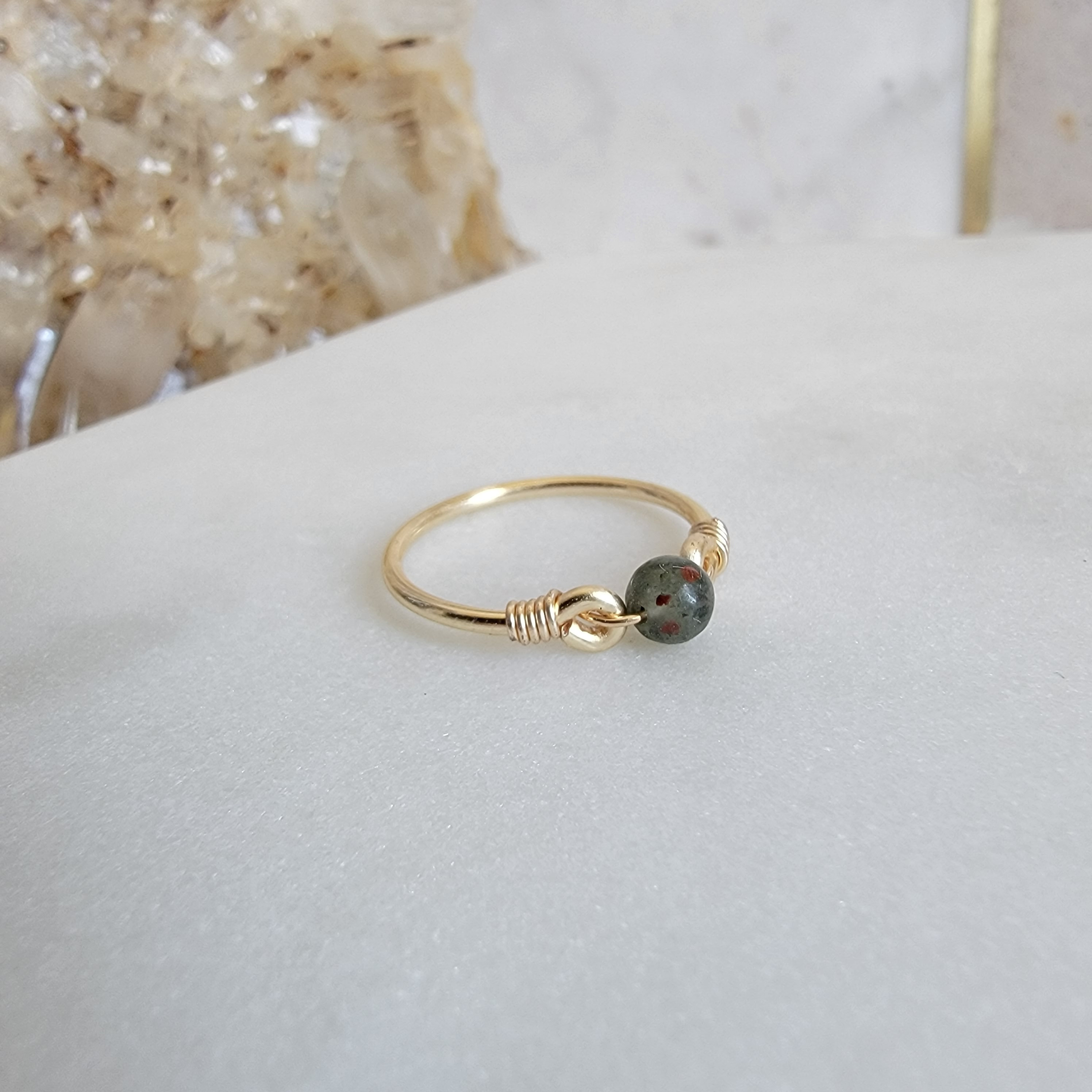 Bloodstone 14k Gold Filled Ring • Petite Gemstone • Handmade Wire Wrapped Jewelry • Minimalist • March Birthstone • Meditation • Root Chakra