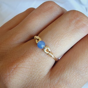 Blue Aventurine 14k Gold Filled Ring • Petite Gemstone • Handmade Wire Wrapped Jewelry • Minimalist • Meditation • Throat Third Eye Chakra