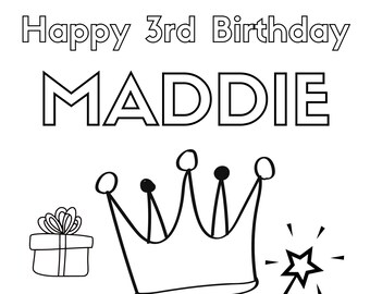 Personalized Happy Birthday Coloring Page- Princess