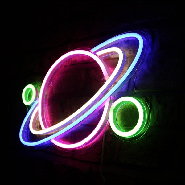 Planet Neon Sign | Gift For Him / Teenager | Boys Bedroom Decor | Space Light | Bright Fun Wall Art | LED Christmas Present