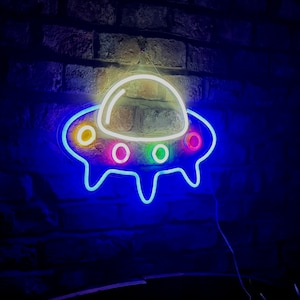 UFO Neon Sign | Childs Bedroom Space Light | Bright Fun Wall Art | Boys Birthday Gift  | LED Christmas Present