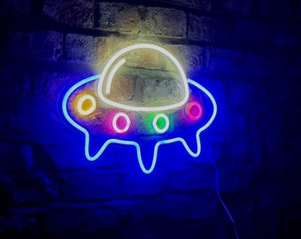 UFO Neon Sign | Childs Bedroom Space Light | Bright Fun Wall Art | Boys Birthday Gift  | LED Christmas Present