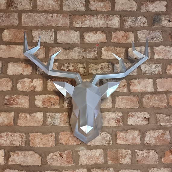 Tête De Cerf Métal Argenté – Décoration Murale Maison – Neuf