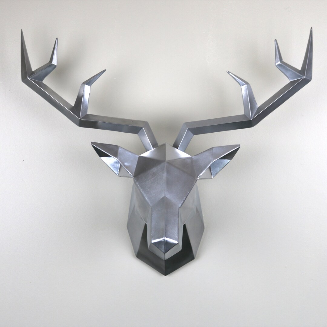 Large Chrome Stag Head Home Decor Wall Art Custom Sprayed Etsy