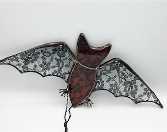 Glamour Bat stained glass window hanging, Unique Halloween home decor