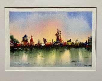 Industrial Lights —- Watercolor, original, signed