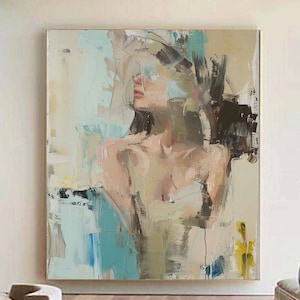 Framed Abstract Lady Painting: Colorful Woman Face Art