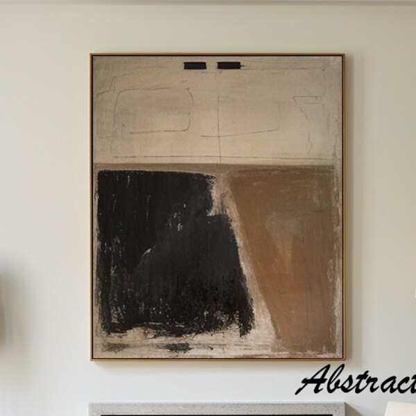 wabi sabi arte de pared arte de pared negro, regalos para novio, arte minimalista marrón, arte minimalista boho, pintura de pared marrón, pared minimalista negra