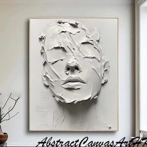 Original White Faceless Portrait Painting: 3D Woman Face Art