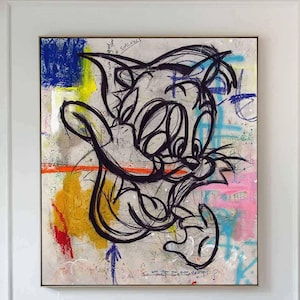 Pintura en lienzo de Mickey Mouse, arte de graffiti, arte mural de dibujos animados, regalo personalizado, pintura al óleo de Disney, pintura decorativa para habitación infantil
