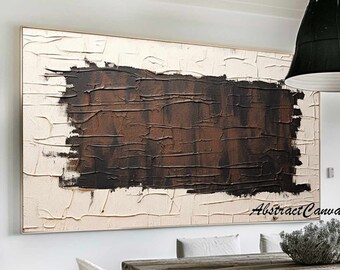 Brown wall art Earth Tone Abstract Painting Brown Original Acrylic Painting Beige Wall Art Black beige Abstract Canvas Art Japandi Wall Art