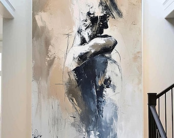 抽象的な女性の絵画、白黒の海のキャンバスアート - Etsy 日本