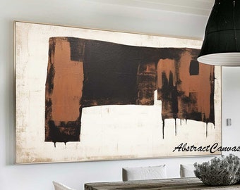 Beige Wall Art Japandi Wall Art Black beige Abstract Canvas Art Brown Original Acrylic Painting Brown wall art Earth Tone Abstract Painting