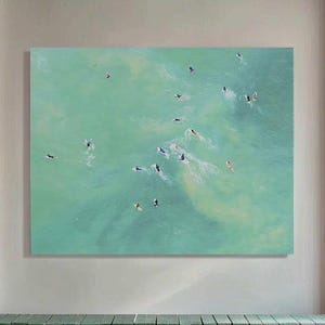 Original canvas art Ocean wall art Blue Abstract Landscape Oil Painting Multiple swimming Custom Swimming Painting Unique gift