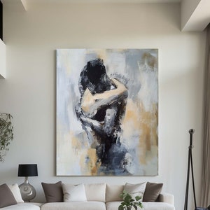 Decoración de los amantes pintura al óleo arte abstracto dama enmarcada mujer pintura original pared arte mujer cara lienzo arte retrato sin rostro pintura