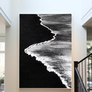 Black and white canvas art Black Abstract art Black Textured Art Black and white Ocean art Abstract Art Black Wall Art black frame wall art