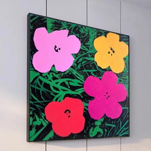Andy Warhol Flower Painting: 3D Abstract Oil on Canvas (76x76cm)
