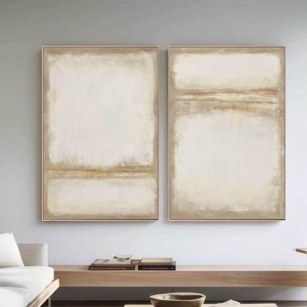 Juego de 2 pintura al óleo blanca beige Pintura Wabi sabi neutra Juego de 2 arte de pared waibi sabi blanco beige Pintura beige Pintura beige grande