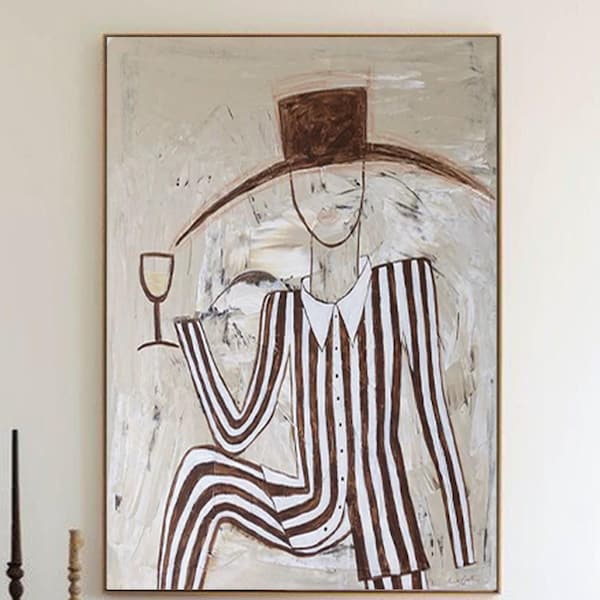 Oversized Abstract Cowboy Painting, Boho Wall Decor